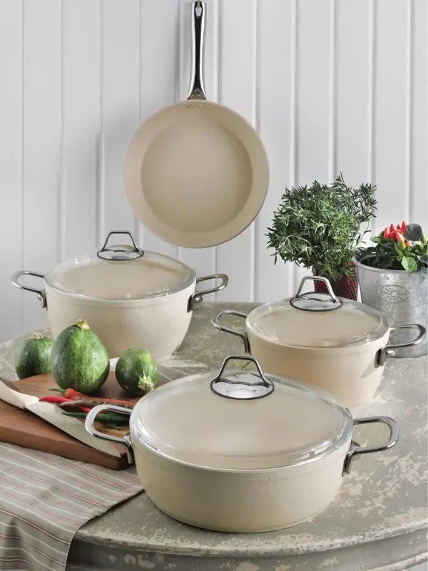 Pierre Cardin Graniks Metal Saplı 7 Parça Tencere Seti Krem - Image 1