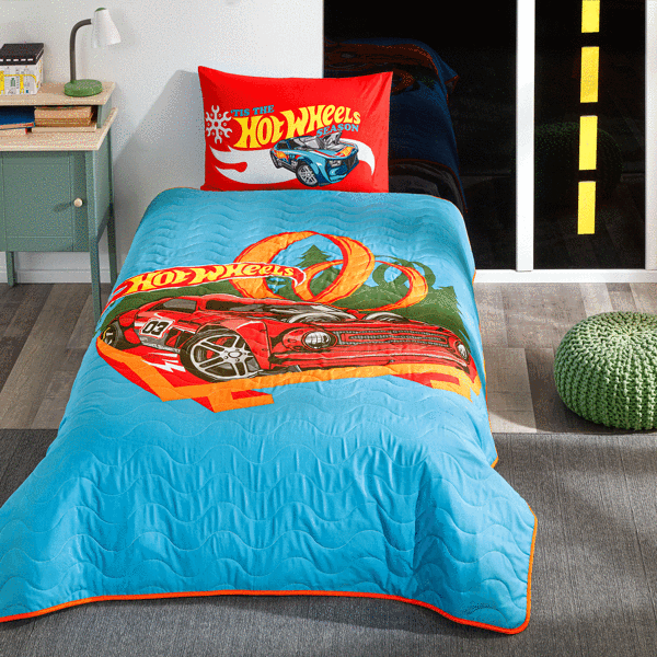 TAÇ HOT WHEELS LİSANSLI TEK KİŞİLİK YATAR ÖRTÜSÜ+ YASTIKI KILIFI - Image 1