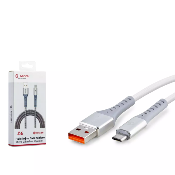 Genax Gnx121 Usb Micro To Usb Kablo Hasır 3.4A 1M Gri - Image 1