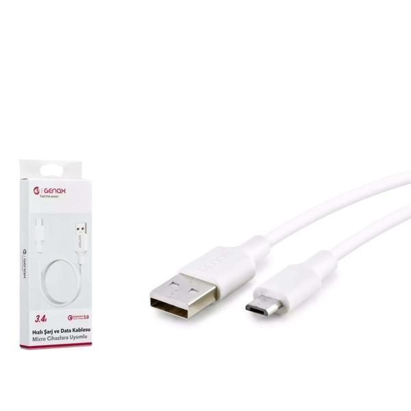 Genax GNX035 Mıcro USB To USB Kablo 3.4A 1m Beyaz - Image 1