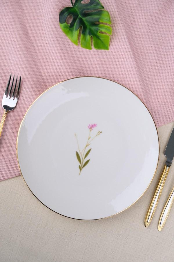 Tabak Evi Porselen Natura Çuha Altın Yaldız Pasta Tabağı 20,50cm Tekli - Image 1