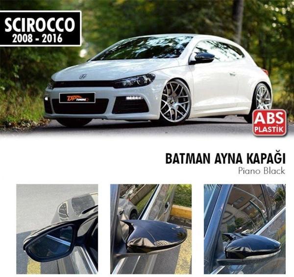 Volkswagen Scirocco Uyumlu 2008 Sonrası Batman Yarasa Ayna Kapağı (Parlak Siyah) - Image 1