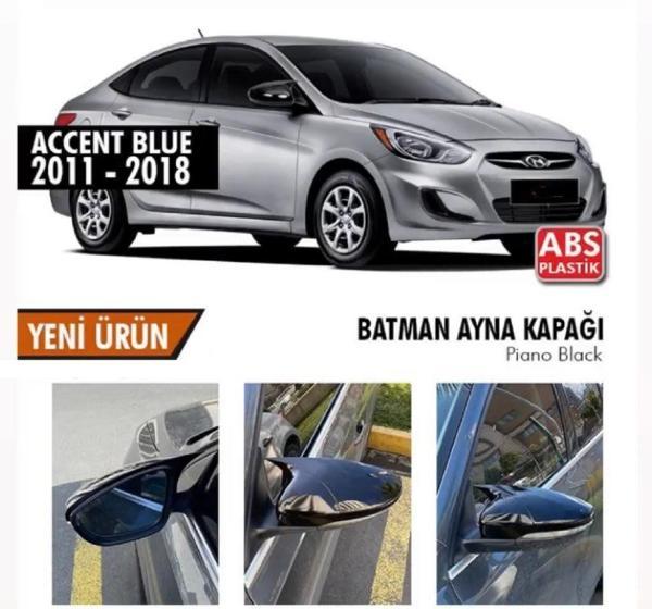Hyundai Accent Uyumlu Blue Sinyalli Batman Yarasa Ayna Kapağı Piano Black / 2011-2019 - Image 1