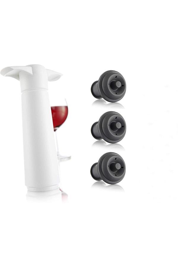 Vacu Vin Şarap Vakum Seti / Beyaz (1 Pompa + 3 Tıpa) - Image 1