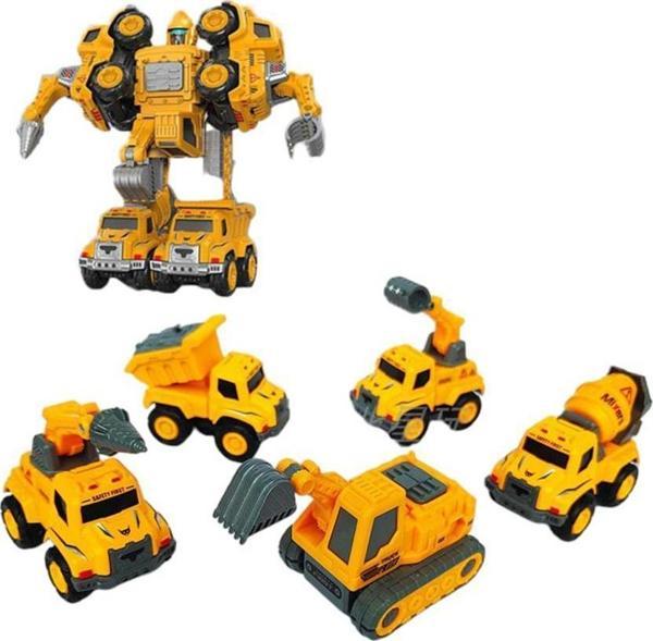 Prestij Oyuncak Kutulu 6'lı Metal İş Makineleri 0783-365, Birleşip Robot Olan 5'li Araba Seti - Image 1