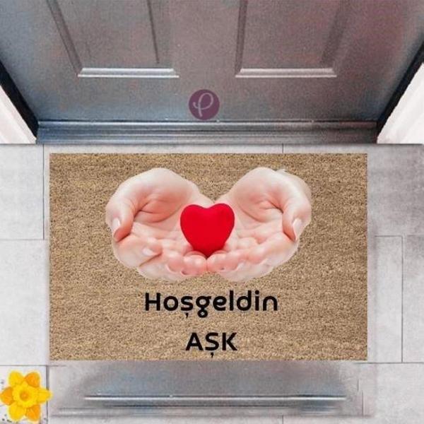 Kapı Önü Paspası Dekoratif Dijital Baskı Hoşgeldin Aşk P-2438 - Image 1