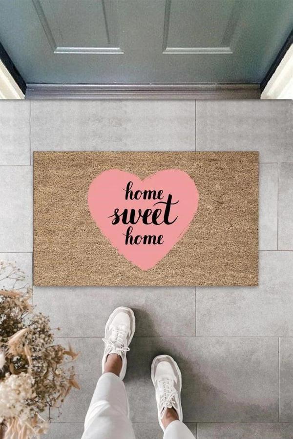 Pembe Kapı Önü Paspası Home Sweet Home Desen K-3289 - Image 1