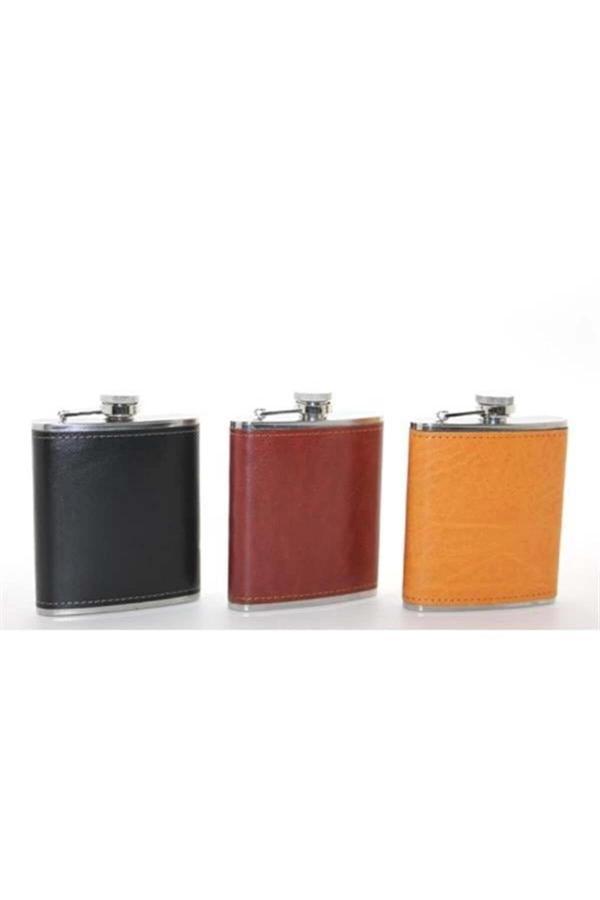 Paslanmaz Çelik 7 Oz (207 ml) Hakiki Derili Matara – Taşınabilir Şık Tasarım - Image 1