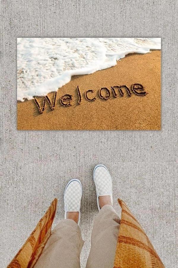 Dijital Baskı Dekoratif Welcome Beyaz Kapı Önü Paspası K-1253 - Image 1
