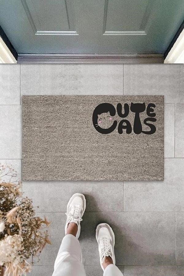 Dijital Baskı Gri Kedili Cute Cats Dekoratif Kapı Paspası K-2063 - Image 1