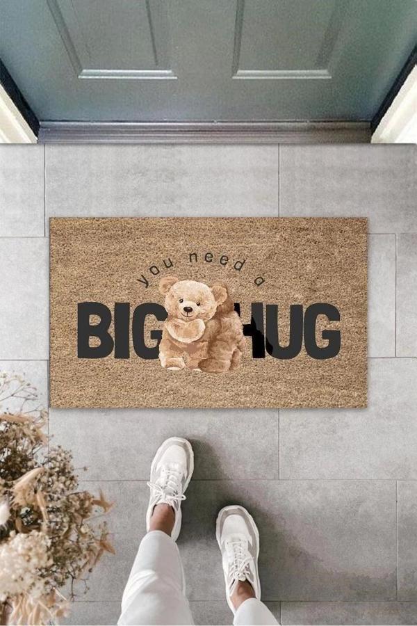 Dekoratif Dijital Big Hug Ayıcık Bej Kapı Paspası Dış Mekan Paspas K-3190 - Image 1