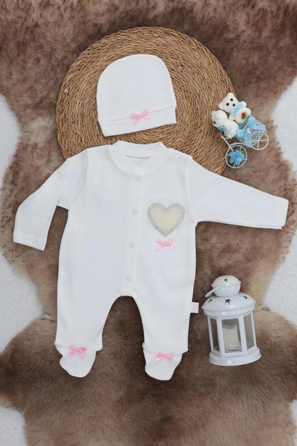 Sema Baby Pamuklu Bebek Tulum Seti 0-3 Ay - Love - Image 1