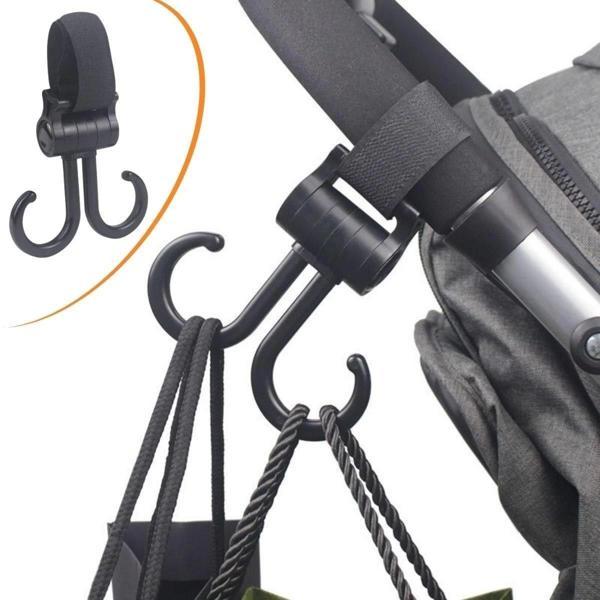 BUFFER® 2li Bebek Arabasına Uyumlu Cırtlı  Eşya Taşıma Aparatı 360 Derece Dönebilen Plastik Kanca - Image 1