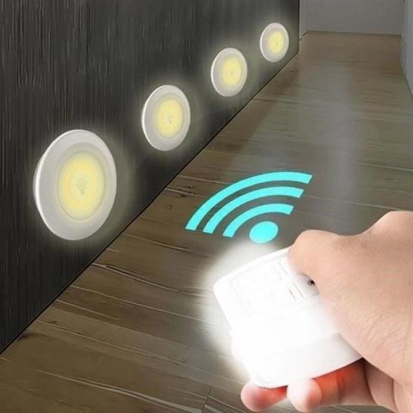 BUFFER® 3lü Uzaktan Kumandalı Pilli Yapışkanlı Kablosuz Led Spot Lambalar - Image 1