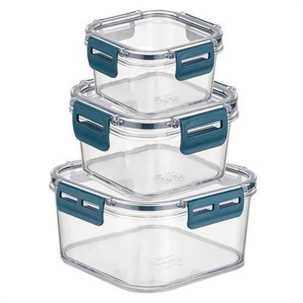 BUFFER® 3'lü Pratik Silikon Contalı Sızdırmaz Kapaklı Sağlam İstiflenebilir Saklama Kapları - Image 1