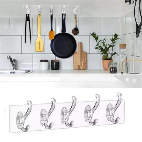 BUFFER® 5'li Güçlü Yapışkanlı Şeffaf Duvar Askısı Banyo Mutfak Düzenleyici Pratik Askılık - Image 1