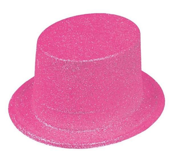 Floresan Pembe Renk Simli Uzun Fötr Melon Şapka 12 Cm - Image 1