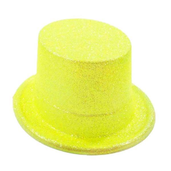 Floresan Sarı Renk Simli Uzun Fötr Melon Şapka 12 Cm - Image 1