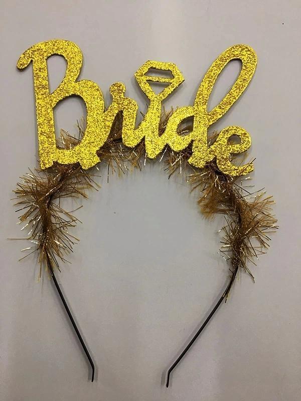 Altın Renk Bekarlığa Veda İtalik Yazı Alyanslı Bride Taç - Image 1
