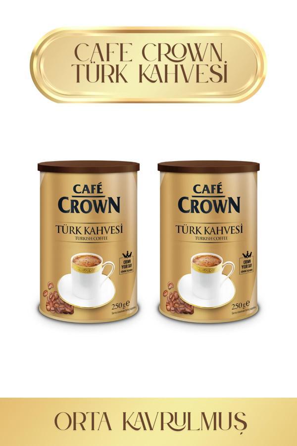 Cafe Crown Nitelikli Türk Kahvesi 500 gr. Metal Kutu %100 Arabica Kahve Çekirdeklerinden (2 Adet x 250 gr.) - Image 1