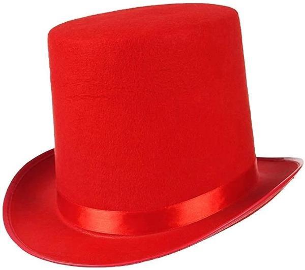 Yetişkinler İçin Kırmızı Renk Ringmaster Sihirbaz Şapkası Fötr Şapka 15 Cm - Image 1