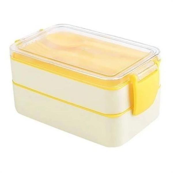 BUFFER® 2 Bölmeli Çok Amaçlı 900 ml Kapasiteli Çatal Kaşıklı Dayanıklı Beslenme Kabı Yiyecek Kutusu - Image 1