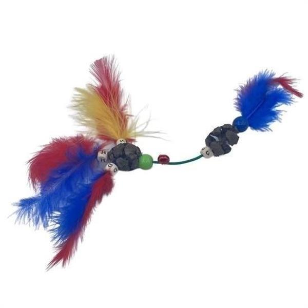 BUFFER® Tüylü Tahta Boncuklu Zilli Kedi Oyuncağı Çok Renkli Kedi Oyuncak - Image 1