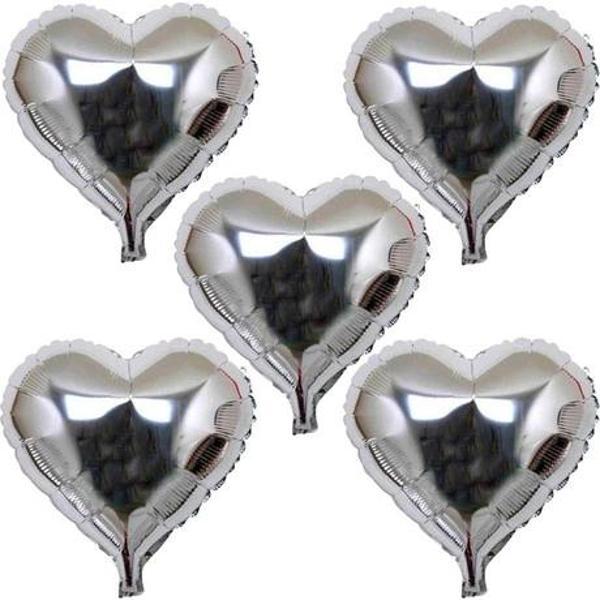 Kalp Şeklinde Folyo Balon 5 Adet 45 cm Gümüş Renk - Image 1