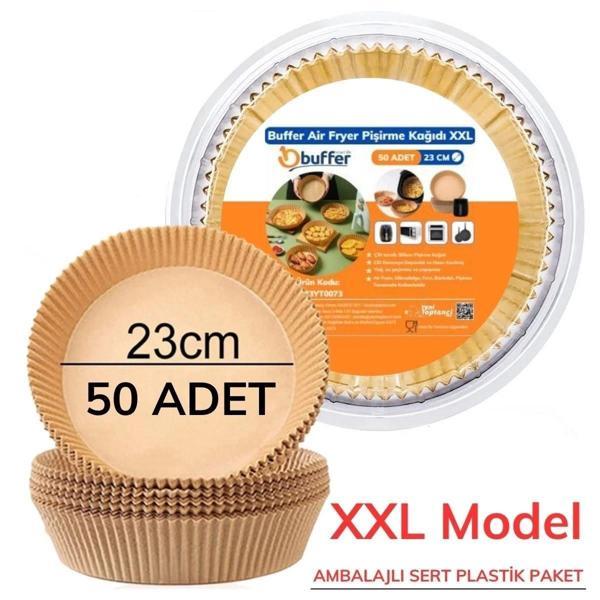 BUFFER® 50 Adet Air Fryer Pişirme Kağıdı Tek Kullanımlık  23 Cm Yuvarlak Pişirme Kağıdı XXL PVC li - Image 1