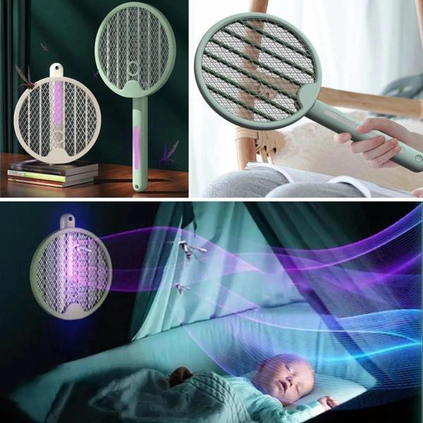 BUFFER® Tenis Raketi Tipi Masaüstü Olabilen Gece Lambalı Sinek Kovucu,Öldürücü Raket - Image 1