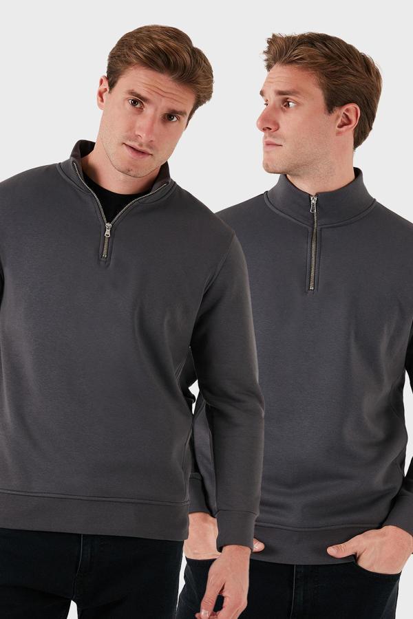 Buratti Okul Kıyafeti Pamuklu Regular Fit Dik Yaka 2'li Paket Erkek Sweat 59052592S2 Antrasit-Antrasit - Image 1