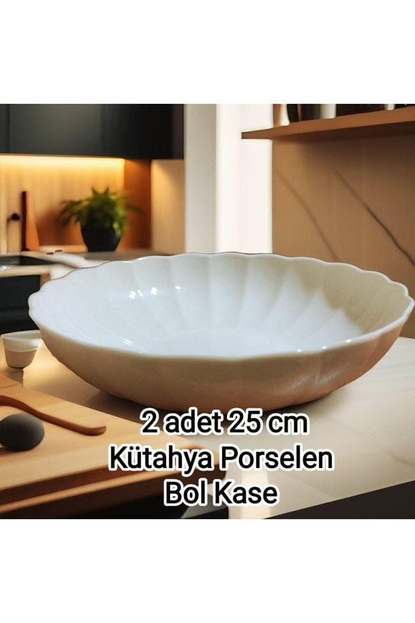 Kütahya Porselen Boneporce Luz 2 Adet 25 Cm Bol Kase Yaldızsız Salata Meyve Sunum Tabağı 1.Kalite - Image 1