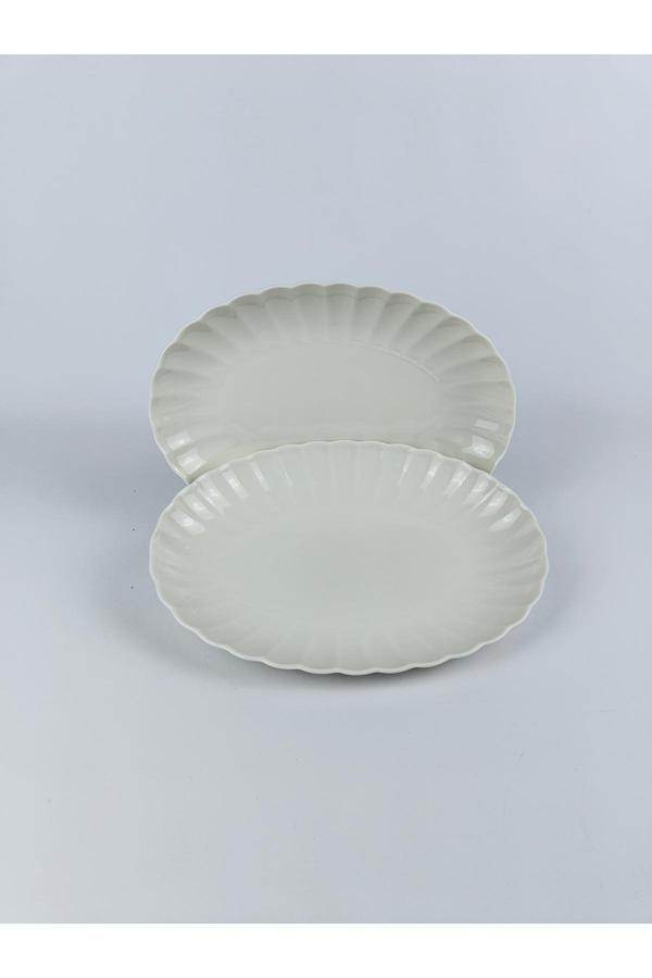 Kütahya Porselen Midye Model Bone Luz Form 24 Cm Kayık Tabak 2 Li - Image 1