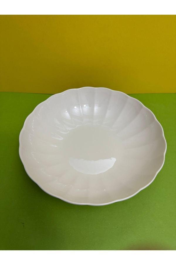 Kütahya Porselen Midye Model Bone Luz Serisi Krem 25 Cm Salata Kasesi Tekli - Image 1
