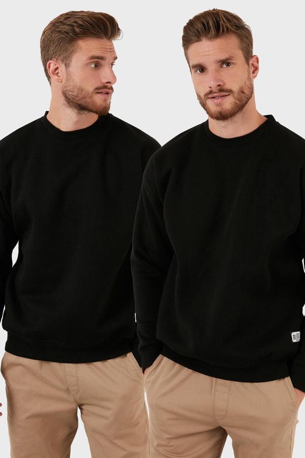 Buratti Okul Kıyafeti Regular Fit Bisiklet Yaka Şardonlu 2'li Paket Erkek Sweat 5905255S2 SİYAH-SİYAH - Image 1