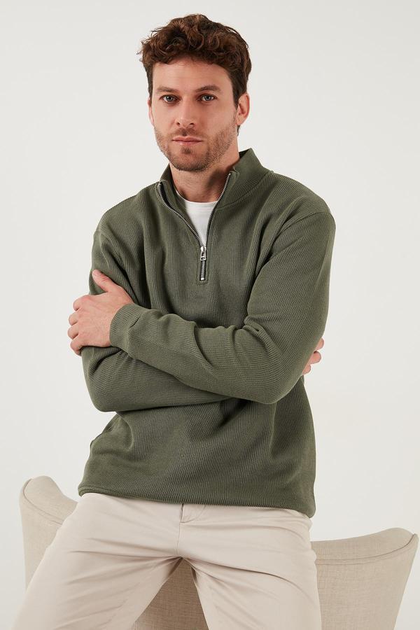 Buratti Pamuklu Relaxed Fit Yarım Fermuarlı Sıfır Yaka Örme Erkek Sweat 5901076 HAKİ - Image 1