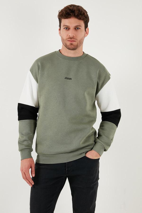 Buratti Pamuklu Relaxed Fit Bisiklet Yaka Şardonlu Renk Bloklu Erkek Sweat 5905298T HAKİ - Image 1