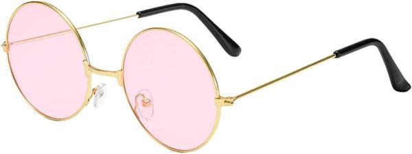 Yuvarlak Cam John Lennon Tarzı Hippi Gold Çerçeveli Pembe Gözlük - Image 1