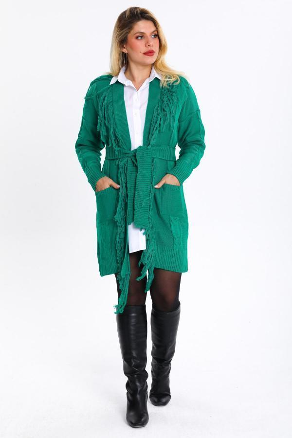 Kadın Saç Örgülü Püsküllü Triko Hırka 019 - Image 1