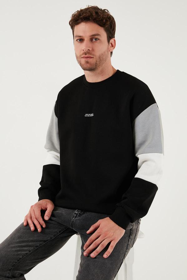 Buratti Pamuklu Relaxed Fit Bisiklet Yaka Şardonlu Renk Bloklu Erkek Sweat 5905298T SİYAH - Image 1