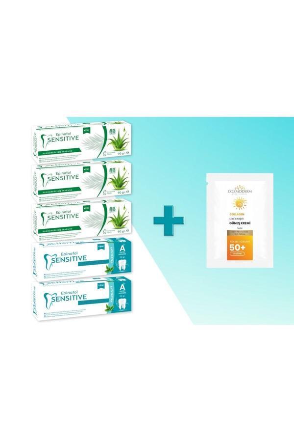 Epinafol Sensitive 5'Li Diş Macunu Set 2Antitartar 3Aloe-Vera 90 Gr Cozmoderm Güneş Kremi Hediyeli - Image 1