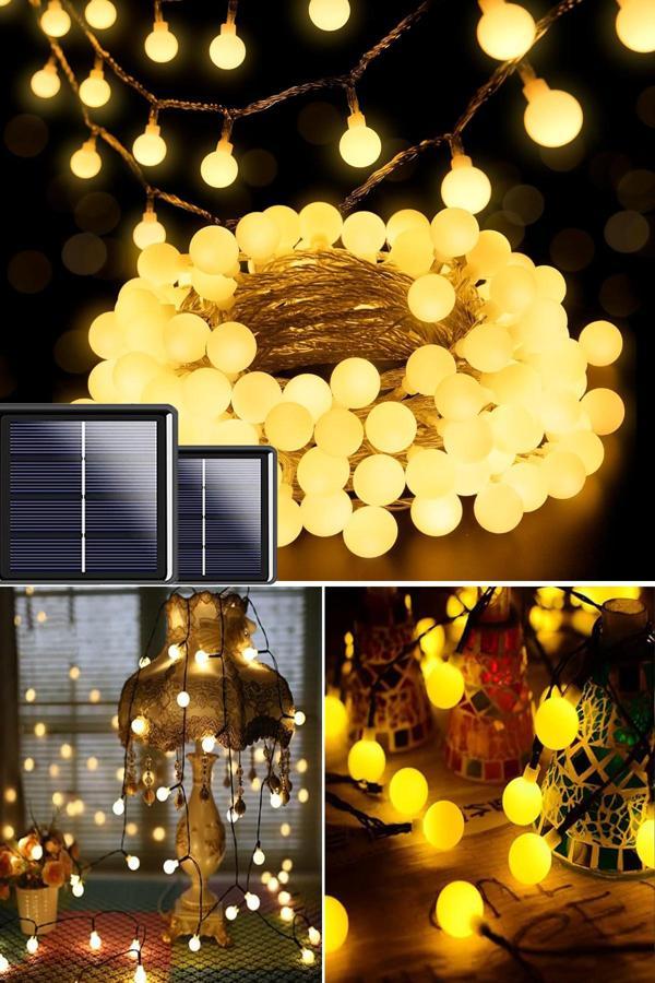 Light Home 50 Led 7 Metre Sarı Opak Güneş Enerjili Led Işık Solar Bahçe Teras Balkon Ağaç Lambası Aydınlatması - Image 1
