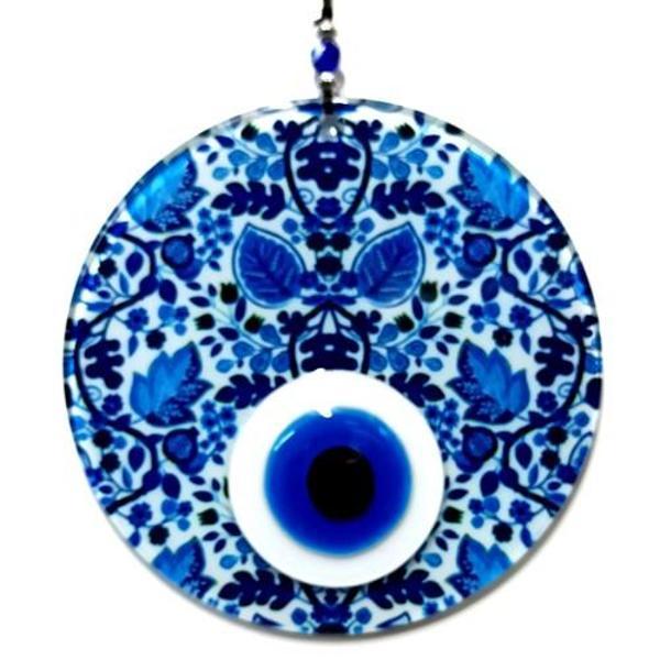 Yaprak Desenli El Yapımı Cam Nazar Boncuğu Yaprak Desenli Cam Duvar Süsü - Image 1