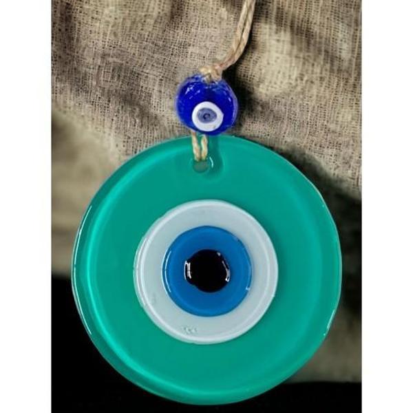 Yeşil Nazar Boncuklu Duvar Süsü 10 Cm Cam Duvar Dekoru - Image 1