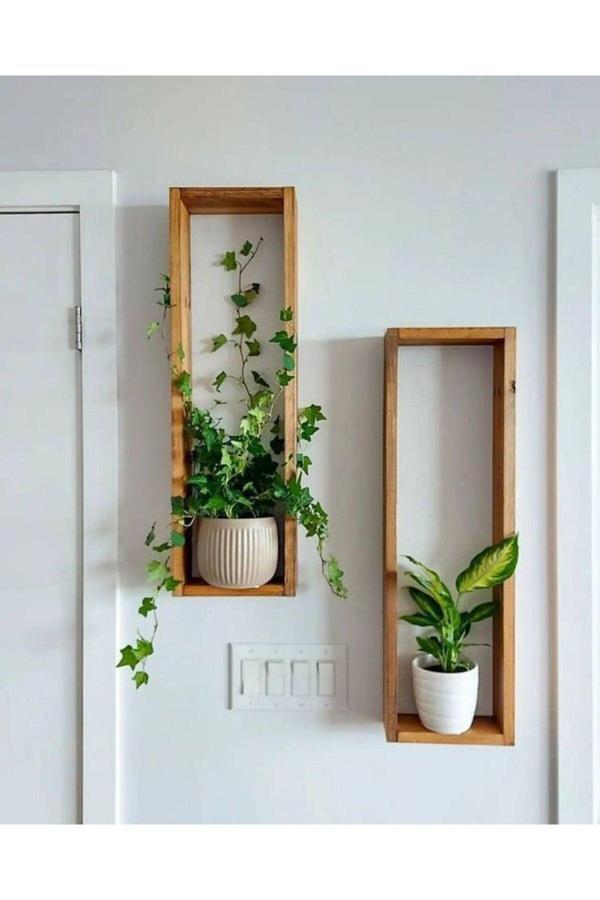 Sihirli Ekran Doğal Ahşap Çok Amaçlı Raf, Kitaplık, Çiçeklik,Banyo Rafı 2'Li Set Drk702 - Image 1