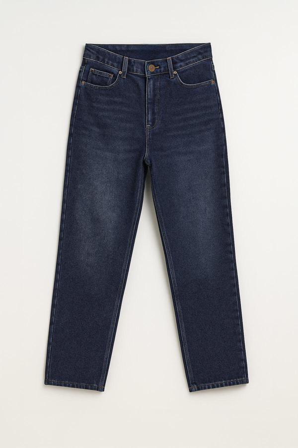 Kadın Yüksek Bel Mom Fit İndigo Jean Pantolon - Image 1