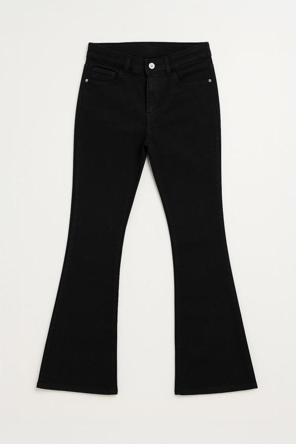 Kadın İspanyol Paça Skinny Fit Siyah Jean Pantolon - Image 1