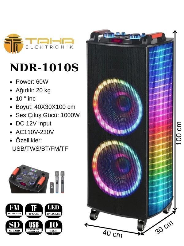 Ndr-1010S Taşınabilir 10 İnç 100w Tekerli Rgb Bluetooth Mikrofonlu Parti Hoparlör - Image 1
