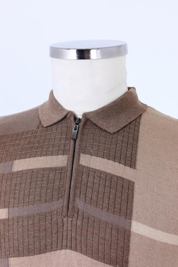 %100 Pamuk Fermuarlı Polo Yaka Kısa Kol Erkek T-Shirt-KAW6024S - Image 1