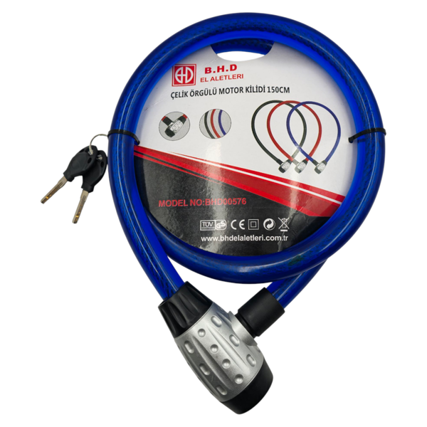 Fixonic B.H.D BHD00576 150cm 25mm Motosiklet Kilidi PVC Kaplı Çelik Halatlı Anahtarlı - Image 1
